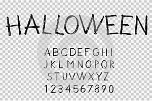 Halloween font with brush style .Hand drawn typography alphabet design isolated on png or transparent background,element template