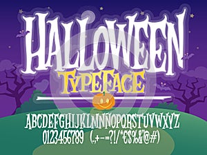 Halloween font. Spooky letters. Vector alphabet with numbers and glyphs