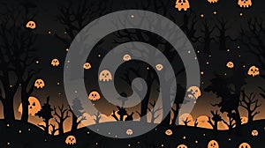 halloween forest background with ghosts and trees