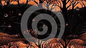 halloween forest background with pumpkins and trees