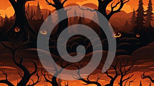 halloween forest background with pumpkins and trees
