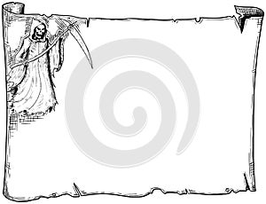 Halloween Frame Old Scroll Sheet with Grim Reaper