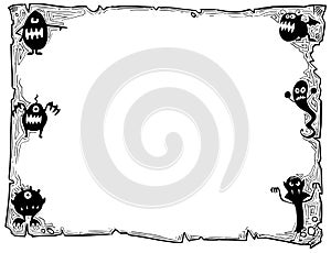 Halloween Frame Old Scroll Sheet with Monsters