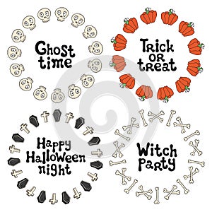 Halloween frames. Handdrawn lettering phrase. Design element for Halloween. Vector handwritten calligraphy quote.