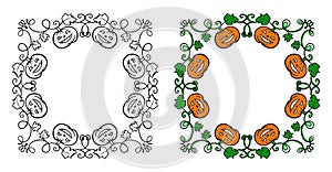 Halloween frames set with silhouettes of pumpkins, bats, spiderweb, tree branches.