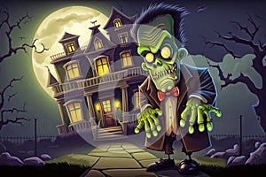 Halloween Frankenstein Monster and Haunted House - Ai Generative