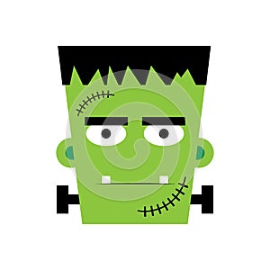 Halloween Frankenstein Vector illustration.  Frankenstein face. Illustration for kids, card Halloween, print