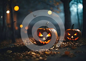 Halloween Fright Night Pumpkins Background AI Generated