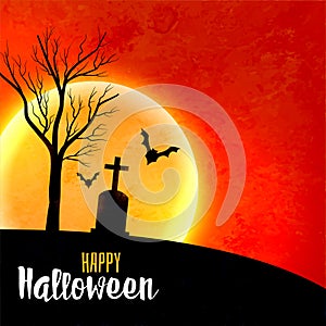 Halloween full moon on red sky scary background photo