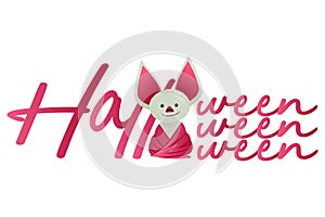 Halloween. Funny bat with huge pink ears and sharp fangs