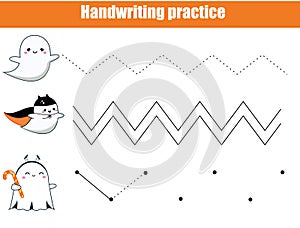 Halloween game. Handwriting practice sheet. early education worksheet for kids and toddlers. Printable Children activity
