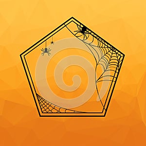 Halloween Geometric Frame with Spider Web on Orange Background