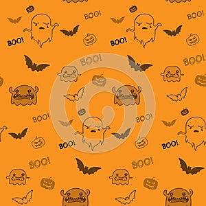 Halloween Ghost Bat Pumpkin Seamless Pattern Backg