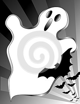 Halloween Ghost and Flying Bats Poster