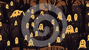 halloween ghost forest seamless pattern