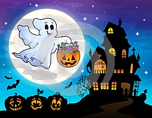 Halloween ghost near haunted house 2