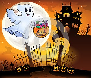Halloween ghost near haunted house 5