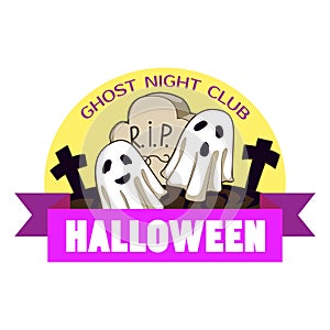 Halloween ghost night logo, cartoon style