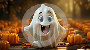 Halloween ghost with pumpkin background photo