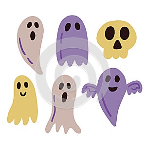 Halloween Ghost Shapes Set, Hand Drawn Cute Ghost Collection Silhouett