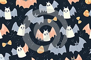 Halloween Ghosts and Bats Pattern