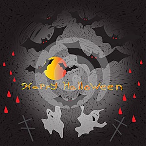 Halloween ghosts and flying against the backdrop of the moon illustration