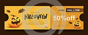 Halloween Gift promotion Coupon banner or party invitation background with pumpkin