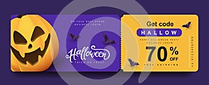 Halloween Gift promotion Coupon banner or party invitation background with pumpkin