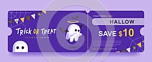 Halloween Gift promotion Coupon banner or party invitation with cute ghost