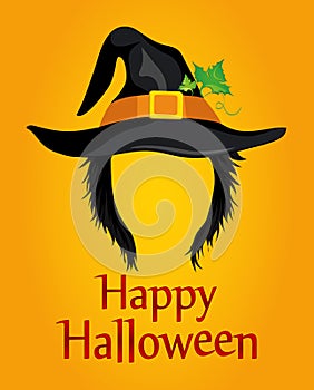 Halloween. A girl in a witch hat with hair without a face. Vector