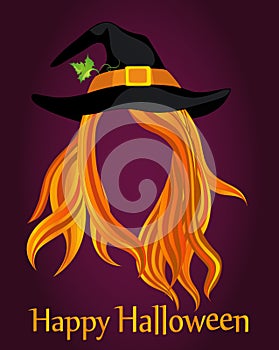 Halloween. A girl in a witch hat with hair without a face. Vector