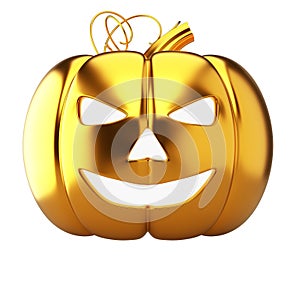 Halloween golden pumpkin jack o lantern isolated on white background