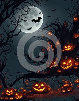 halloween graphics house at night bats and jack-o\'-lantern