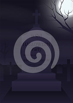 Halloween grave and cemetery night background