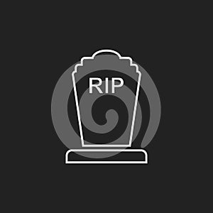 Halloween grave icon in line style. Gravestone vector illustration. Rip tombstone flat icon