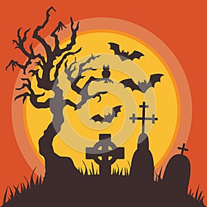 Halloween Graveyard at Night with Full Moon