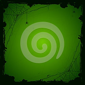 Halloween green background with spiders