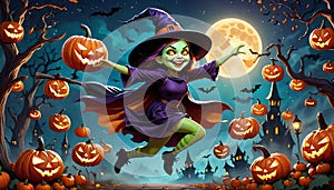 Halloween green happy witch smile night darkness