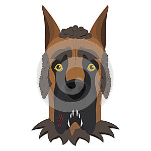 Halloween greeting card. Great Dane dog dressed as a werewolf
