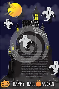 Halloween greeting card and poster in vector and paper cut design