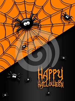 Halloween greetings card with black spiders