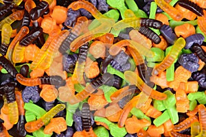 Halloween gummy worms witches brooms cats candy