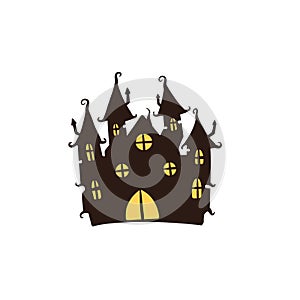 Halloween haunted house isolated on white background.