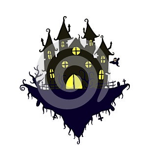 Halloween haunted house isolated on white background.