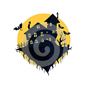 Halloween haunted house isolated on white background.