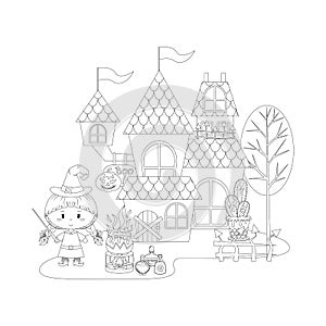 Halloween Haunted House and Little Witch Colorless