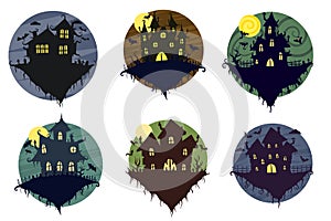 Halloween haunted house set isolated on white background.