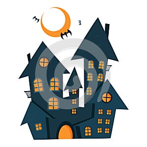 Halloween haunted house. Vector silhouette of a scary old house. Mystical spooky house. Halloween black castle. Witch's