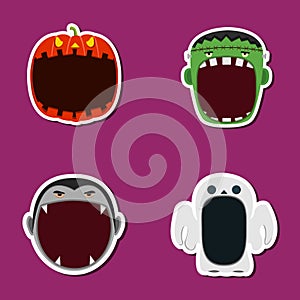 Halloween Head Set Design Sticke. Pumpkin, Frankenstein, Dracula and Ghost Head Character