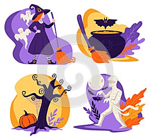 Halloween holiday in autumn, witch character mummy